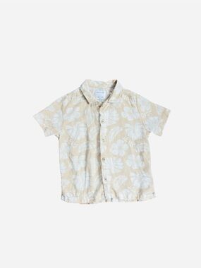 Cactus Beige & White Floral Short Sleeve Button-Up Shirt